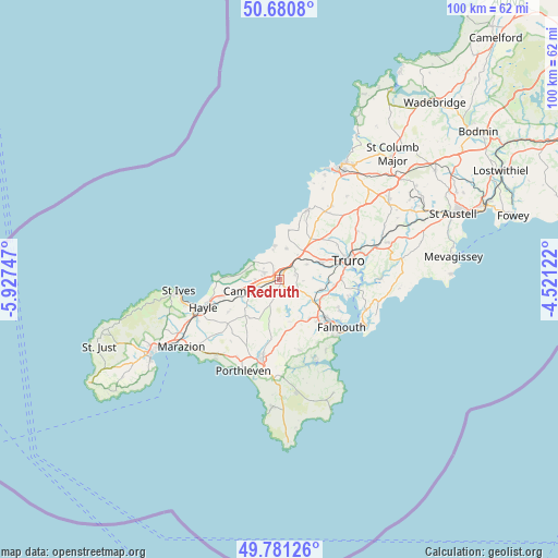 Redruth on map