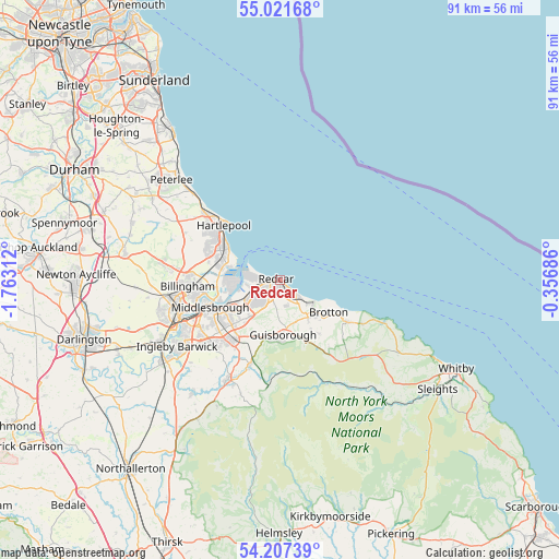Redcar on map