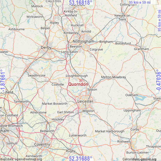 Quorndon on map