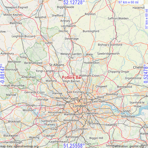 Potters Bar on map