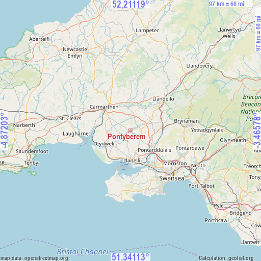 Pontyberem on map