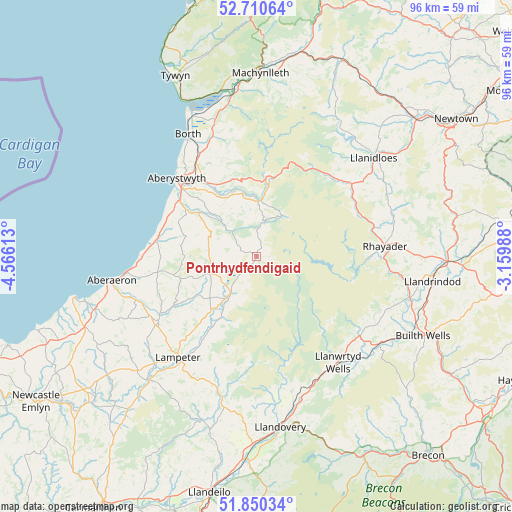 Pontrhydfendigaid on map