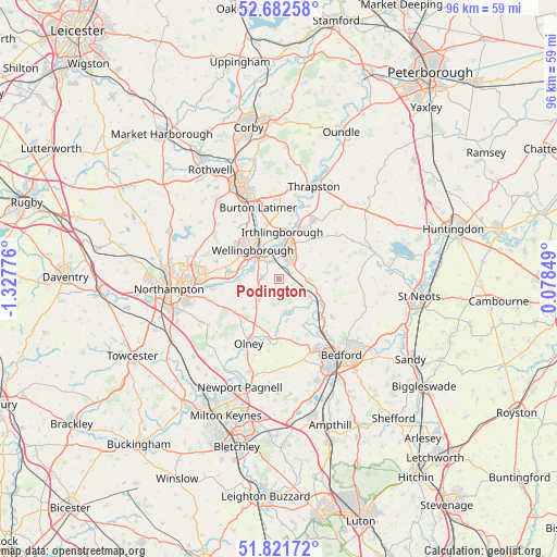 Podington on map