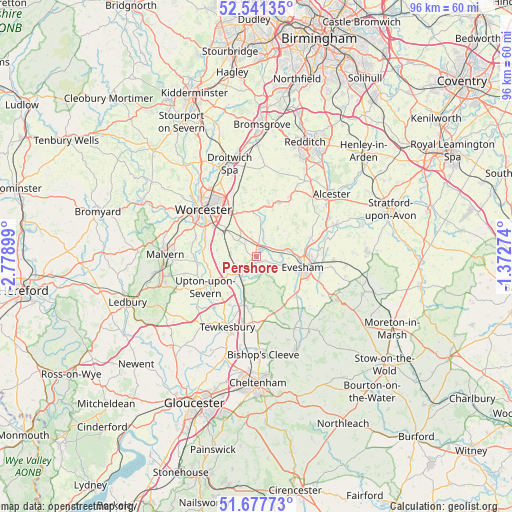 Pershore on map