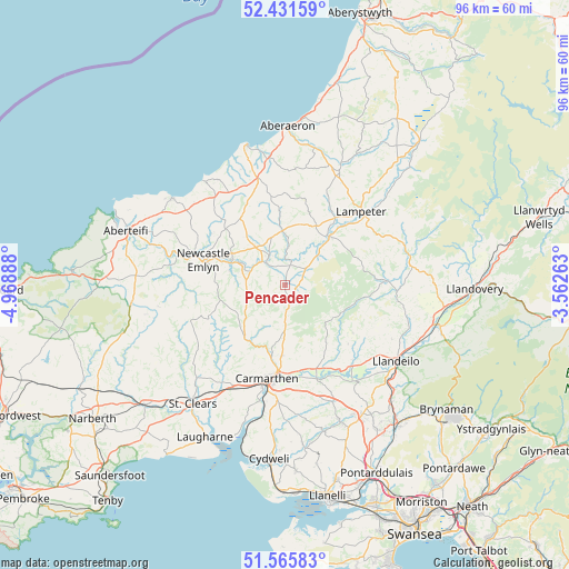 Pencader on map