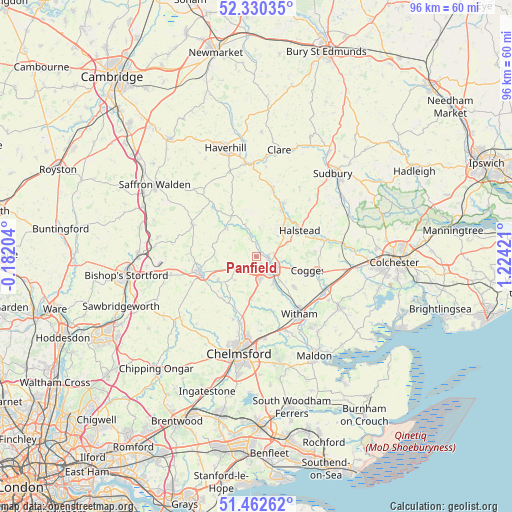 Panfield on map