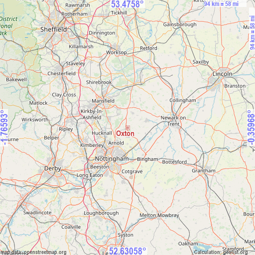Oxton on map
