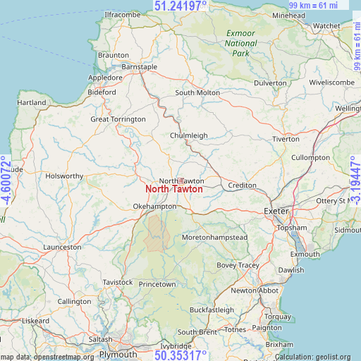 North Tawton on map
