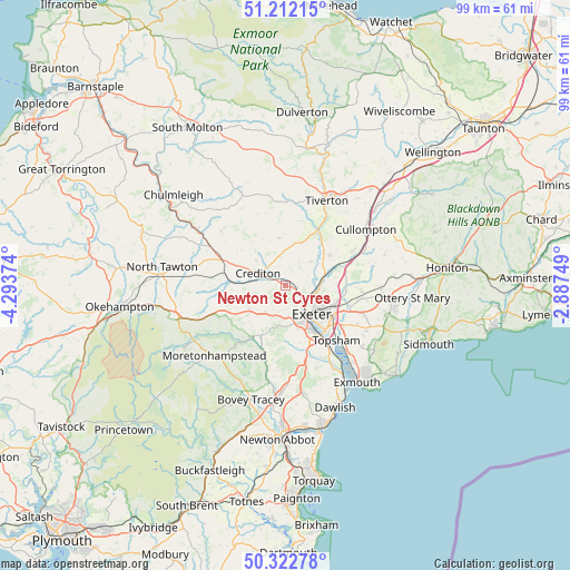Newton St Cyres on map