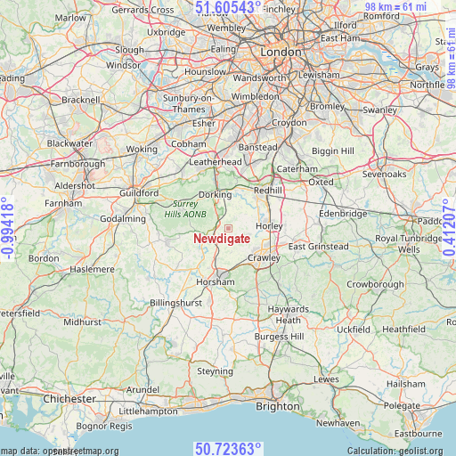 Newdigate on map