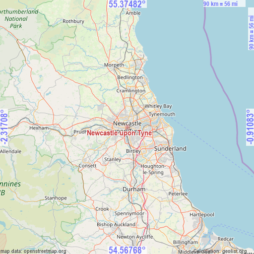 Newcastle upon Tyne on map