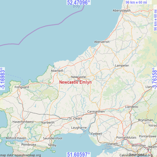 Newcastle Emlyn on map