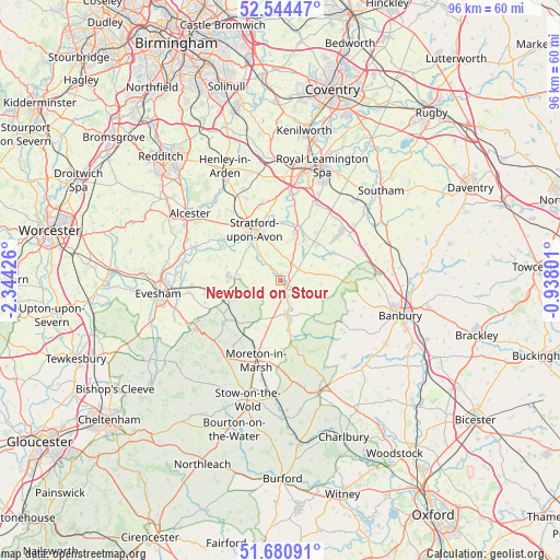 Newbold on Stour on map