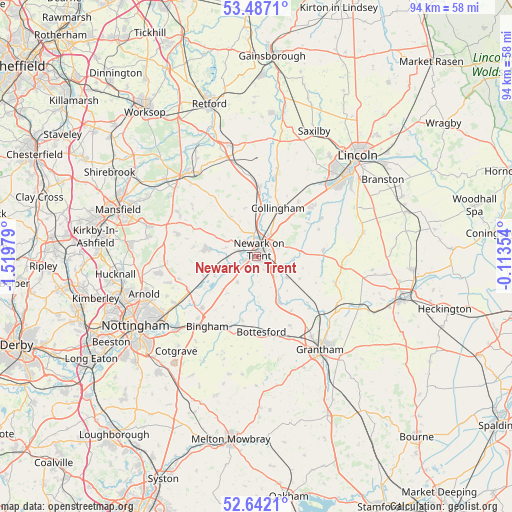 Newark on Trent on map