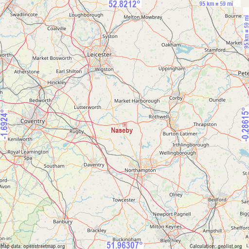 Naseby on map