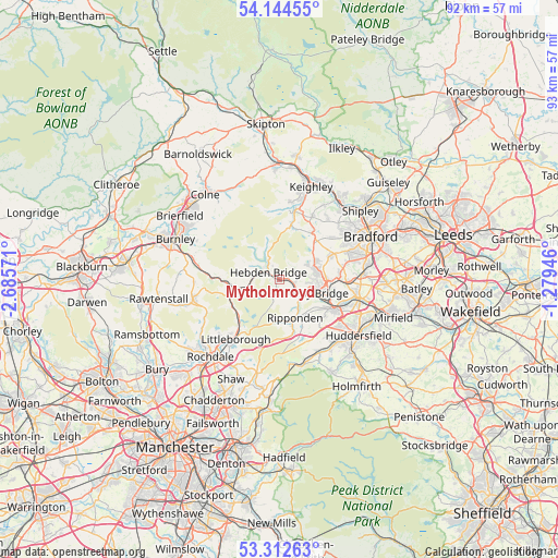 Mytholmroyd on map