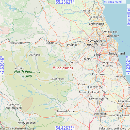 Muggleswick on map