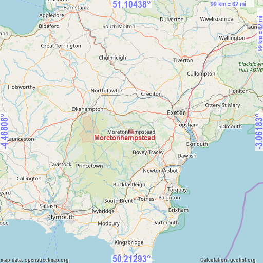 Moretonhampstead on map