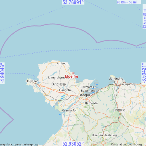 Moelfre on map