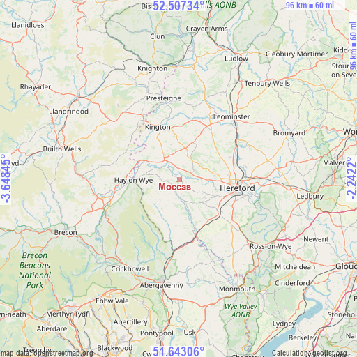 Moccas on map
