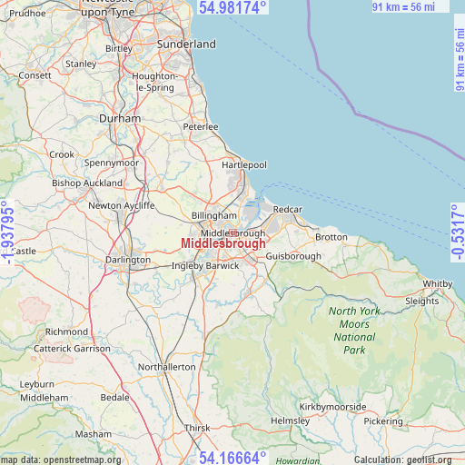 Middlesbrough on map