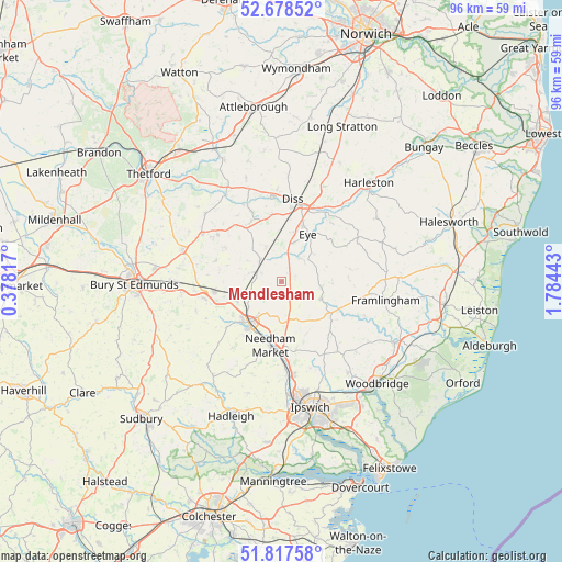 Mendlesham on map