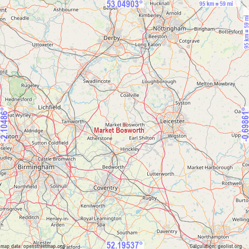 Market Bosworth on map