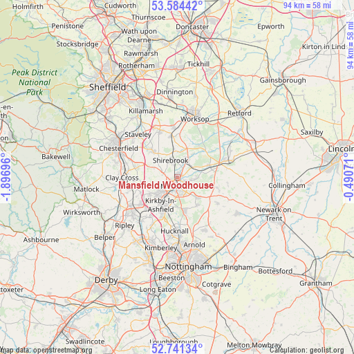 Mansfield Woodhouse on map