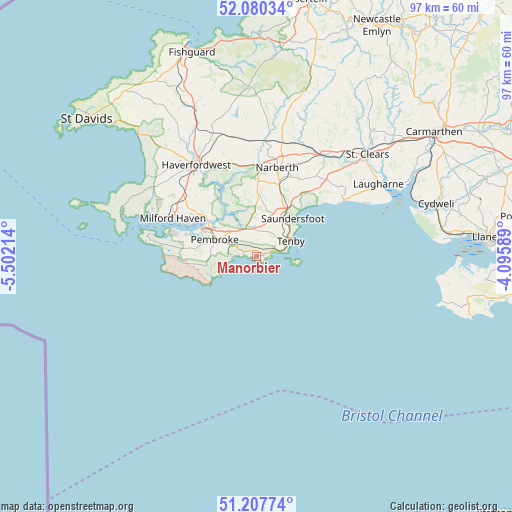 Manorbier on map