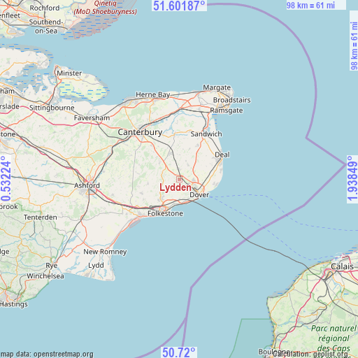 Lydden on map