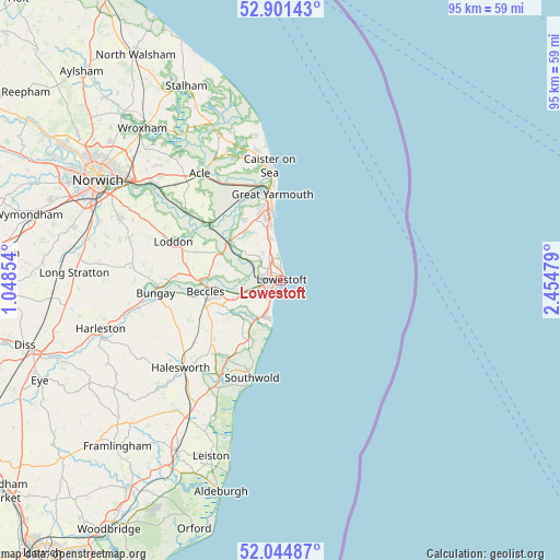 Lowestoft on map
