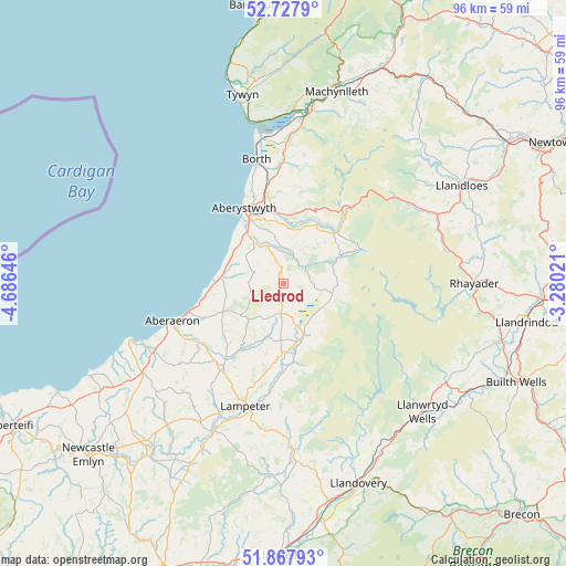 Lledrod on map