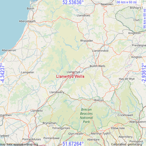 Llanwrtyd Wells on map