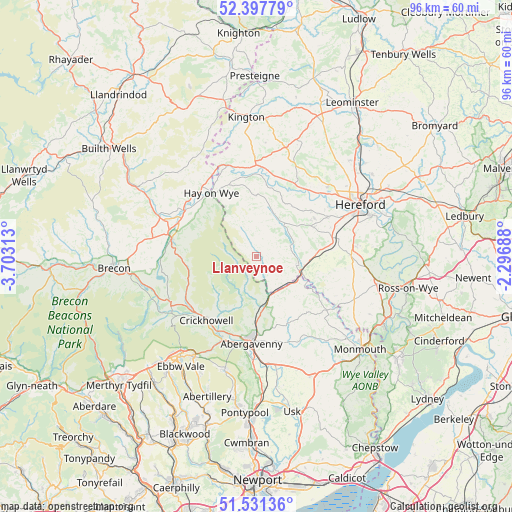 Llanveynoe on map