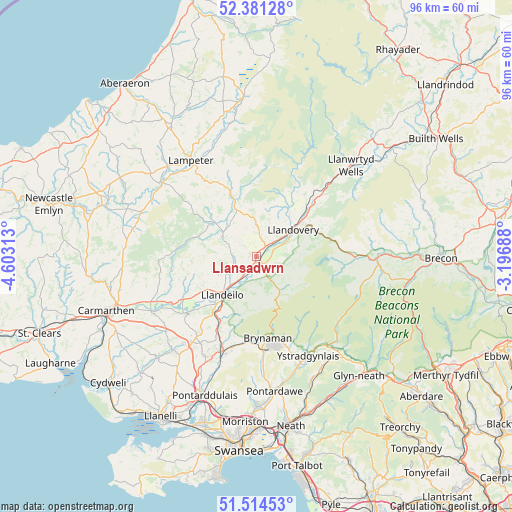 Llansadwrn on map