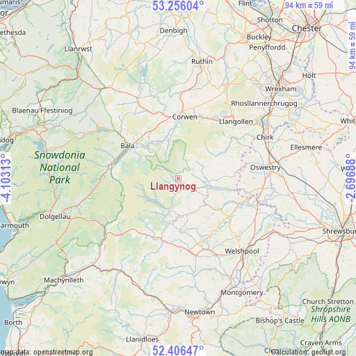 Llangynog on map