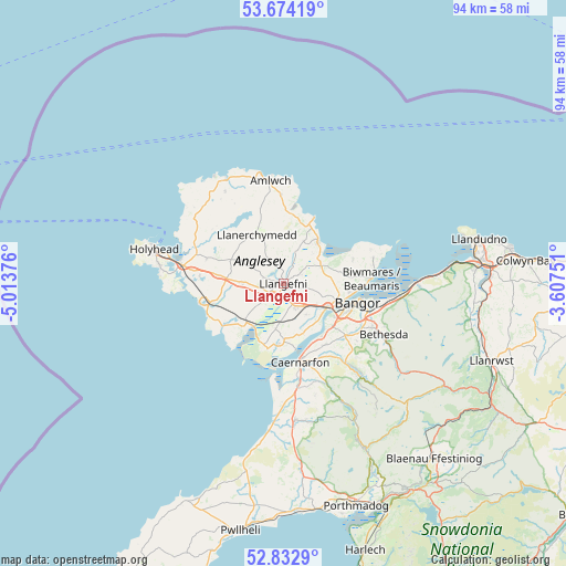 Llangefni on map