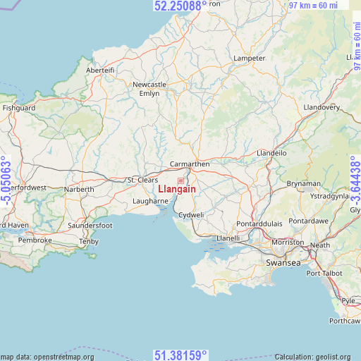 Llangain on map