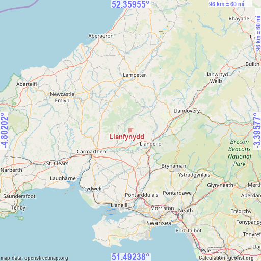 Llanfynydd on map