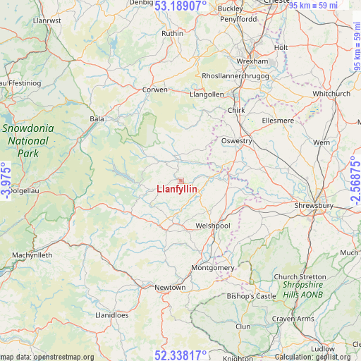 Llanfyllin on map
