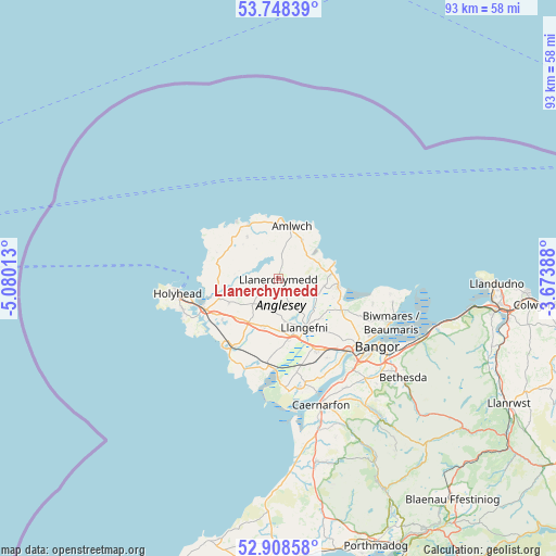 Llanerchymedd on map