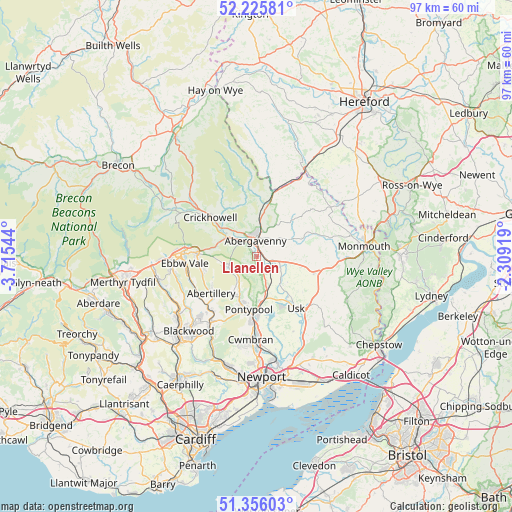 Llanellen on map