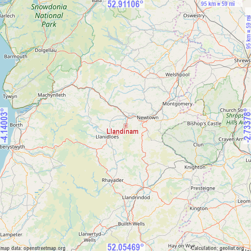 Llandinam on map
