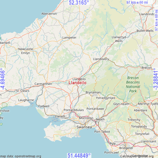 Llandeilo on map