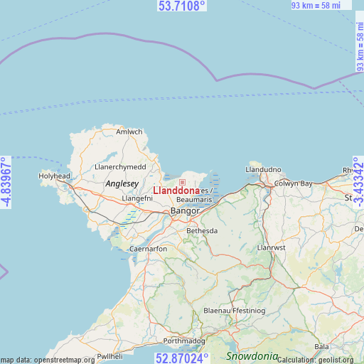 Llanddona on map