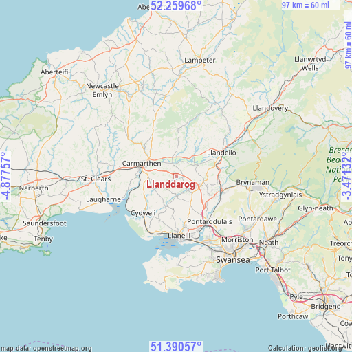 Llanddarog on map