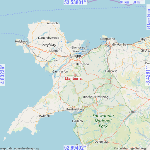 Llanberis on map