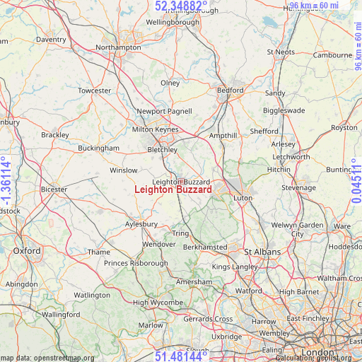 Leighton Buzzard on map