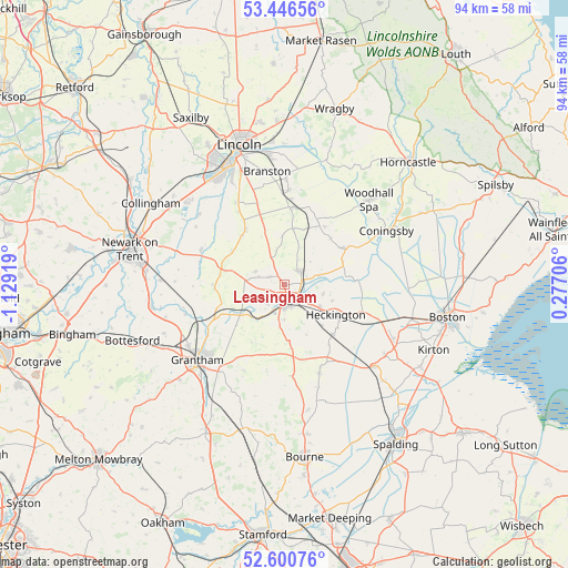 Leasingham on map