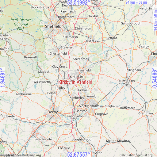 Kirkby in Ashfield on map